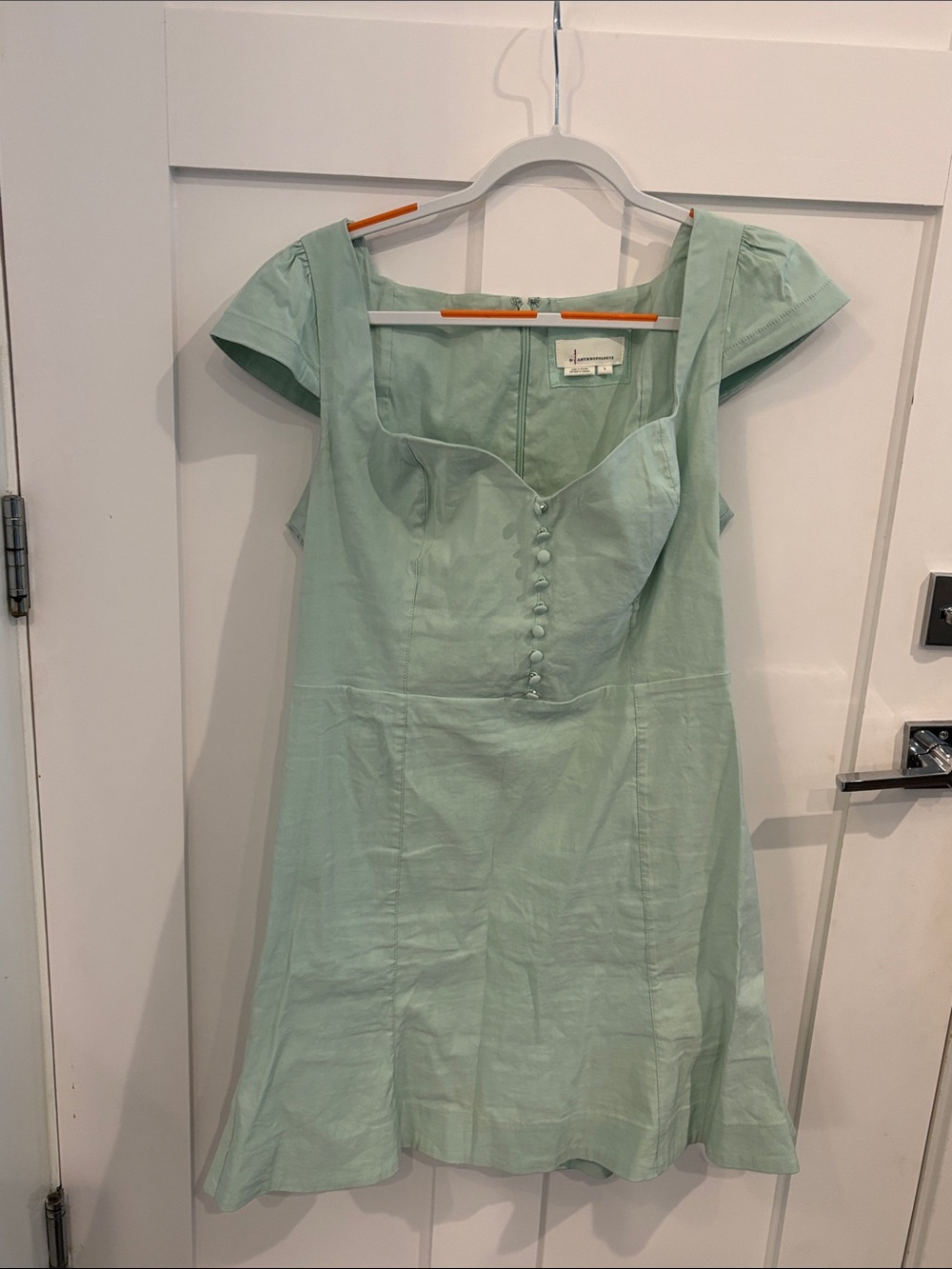 Anthropologie Soft Mint Button-Front Mini Dress